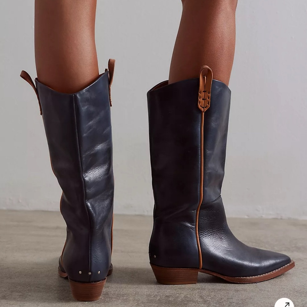Montage Black Leather Western Boots with Tan Accents